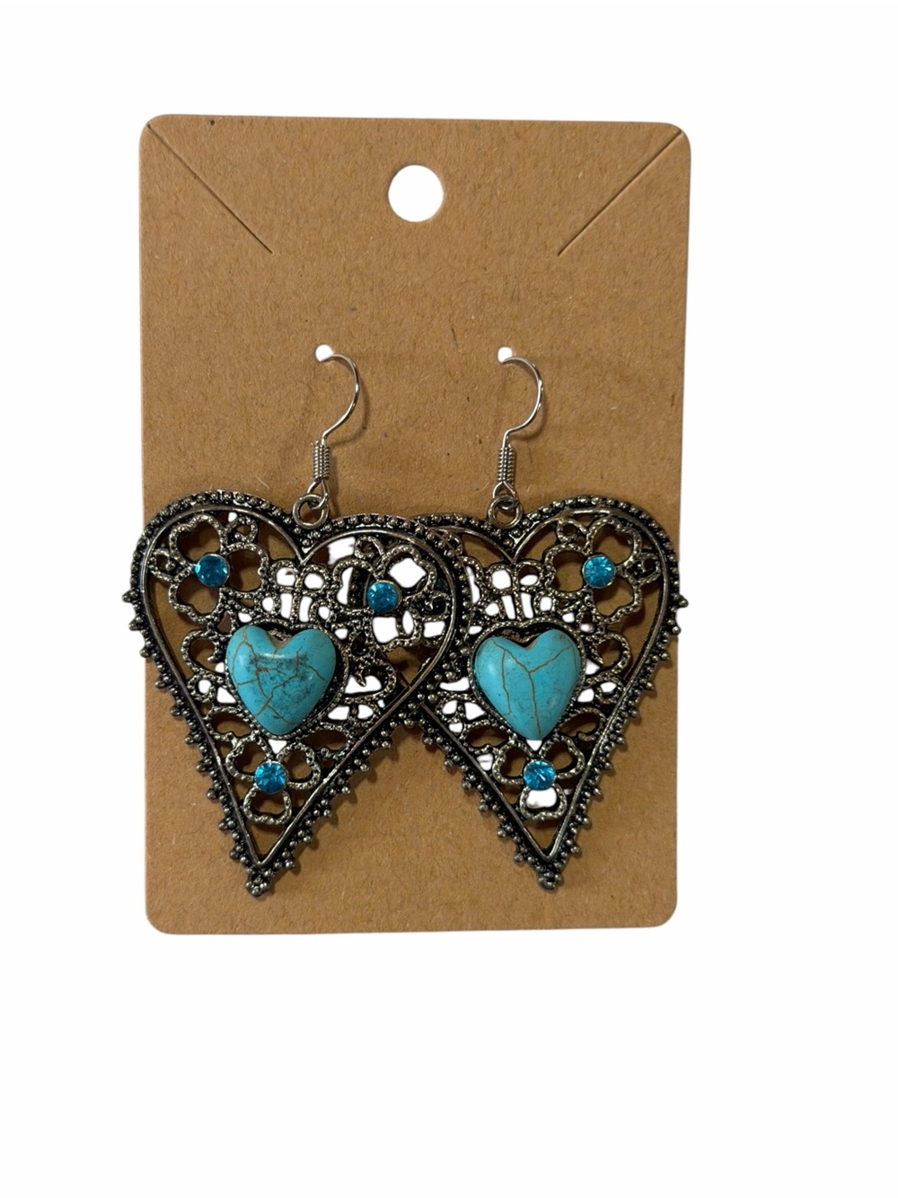 Turquoise Heart Filigree Dangle Earrings - Women Jewelry